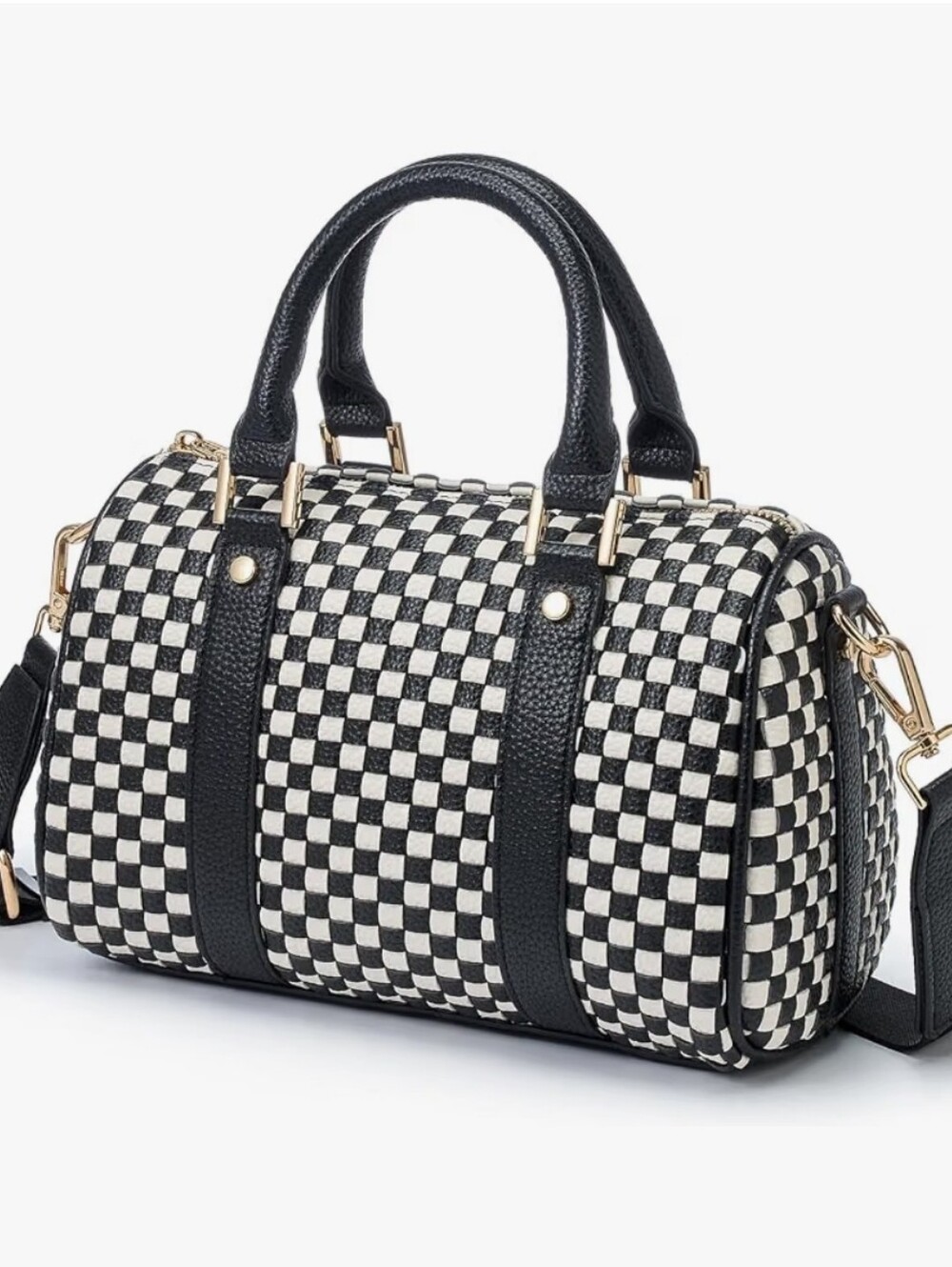 Classic Black & White Checkered Satchel Bag Vegan Leather